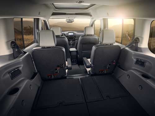 2023 Ford Transit Connect Passenger Wagon interior view of specious cargo and back seating area